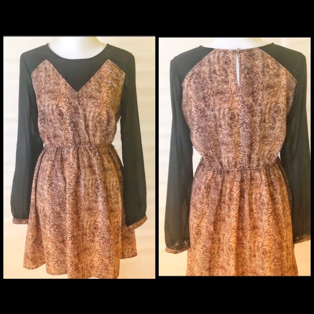 Snake print long sleeve empire cut dress